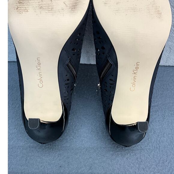 Calvin Klein Kailani Nubuck Patent Leather Black Side Zip Peep Toe Heel Women 10 - Picture 11 of 12